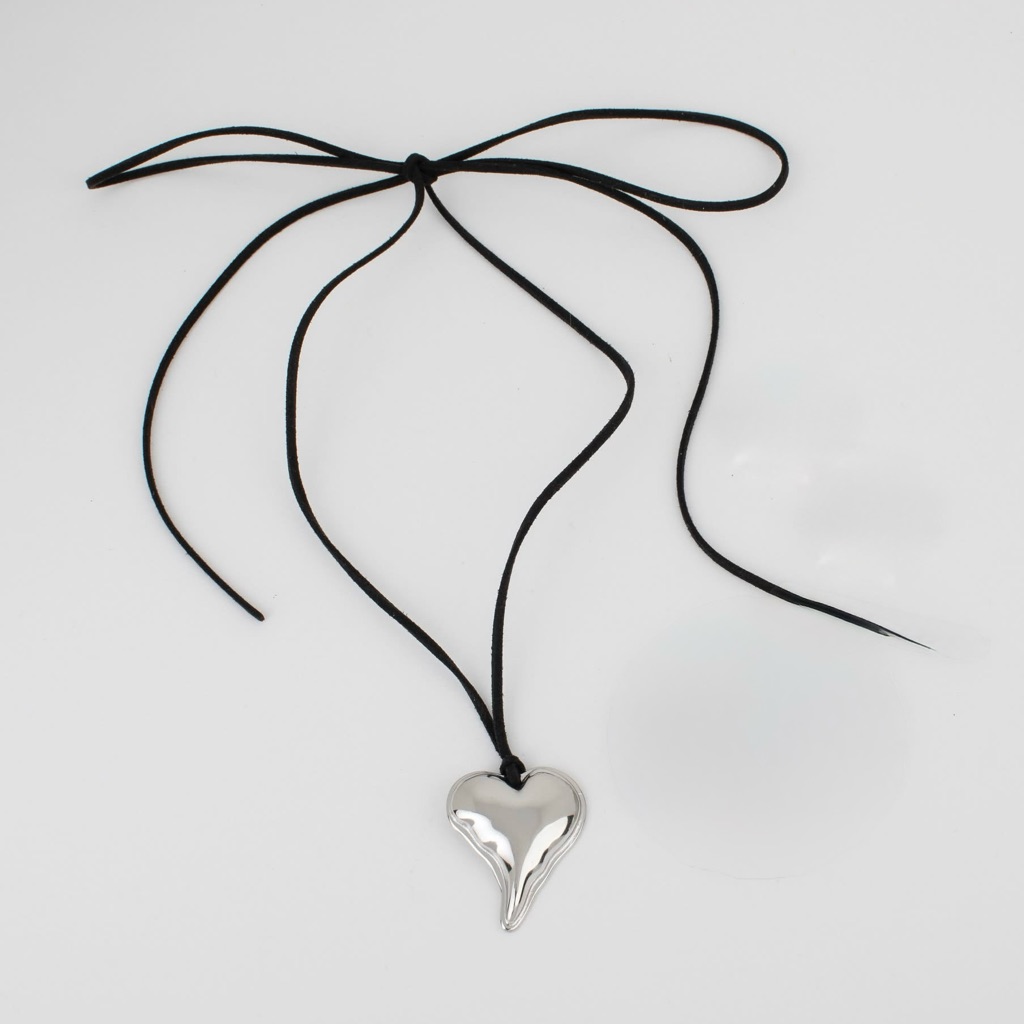 Jbloom Trendy Fashion Jewelry Silver Heart Pendant Necklace On Black Cord Chain